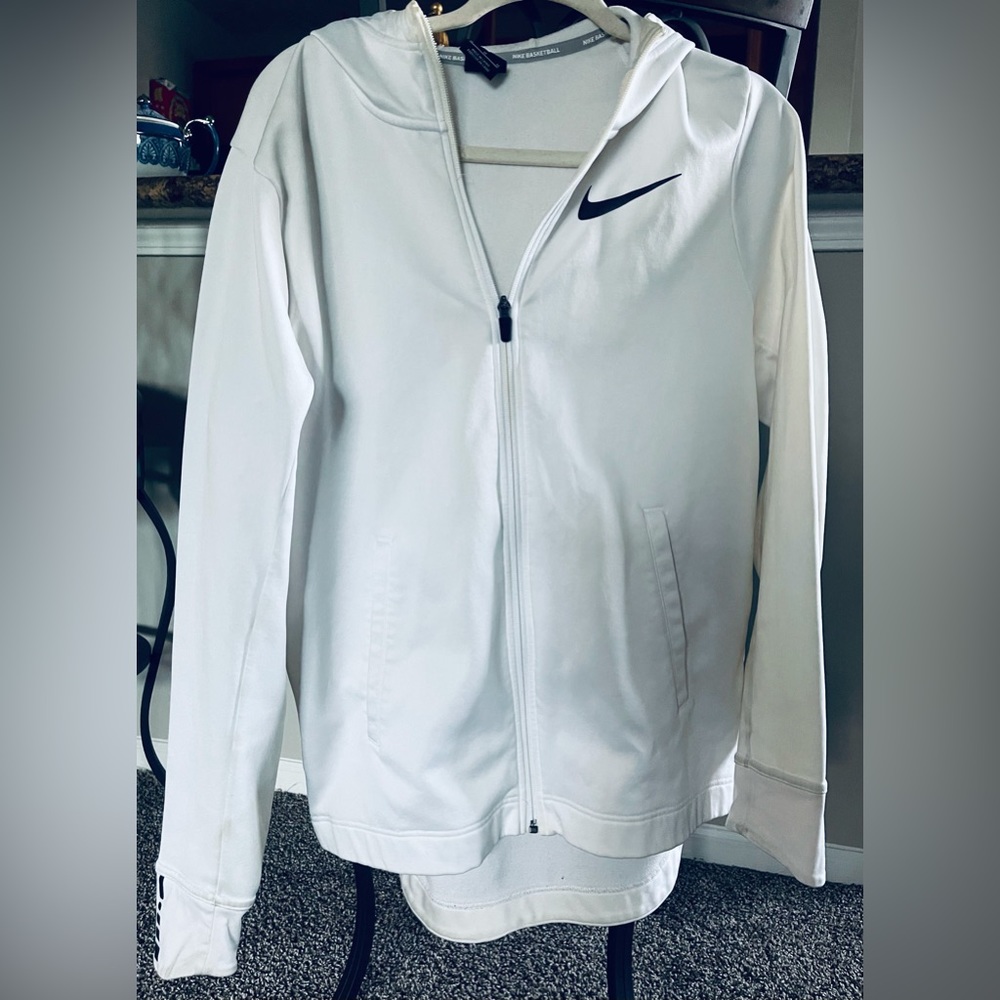 White NIKE basketball Dri Fit,Hooded sweatshirt,  Size M,  Good condition